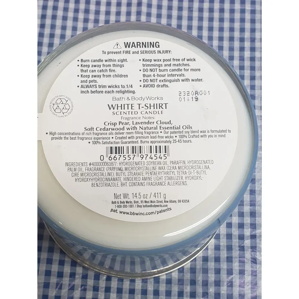BBW White T-Shirt Large 3 Wick Candle Clean Home Fragrance Decor